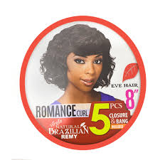 5pcs Remy Closure & Bang 8"-Romance Curl : Natural Blk