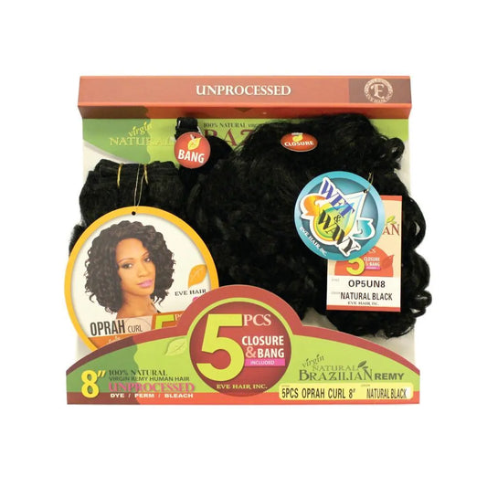 5pcs Remy Closure & Bang 8"-Oprah Curl : Natural Blk